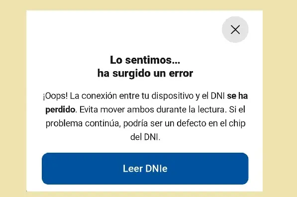 Fallo en el lector de dni