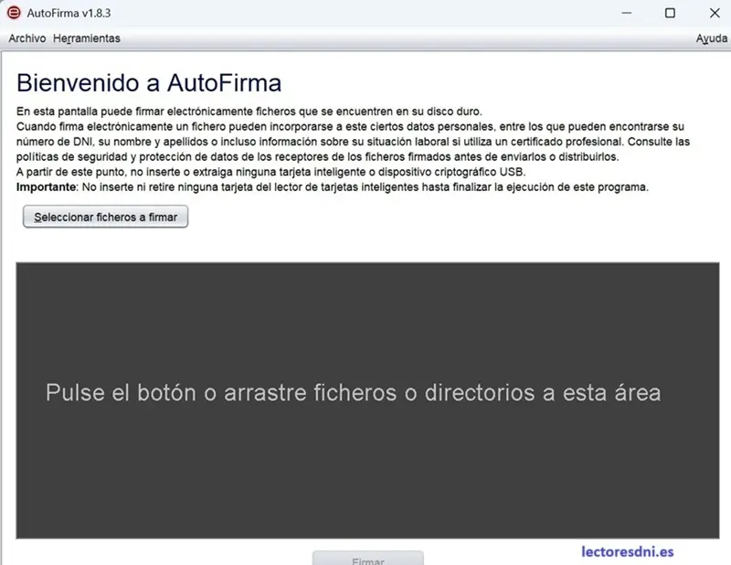 Selección fichero PDF para firmar