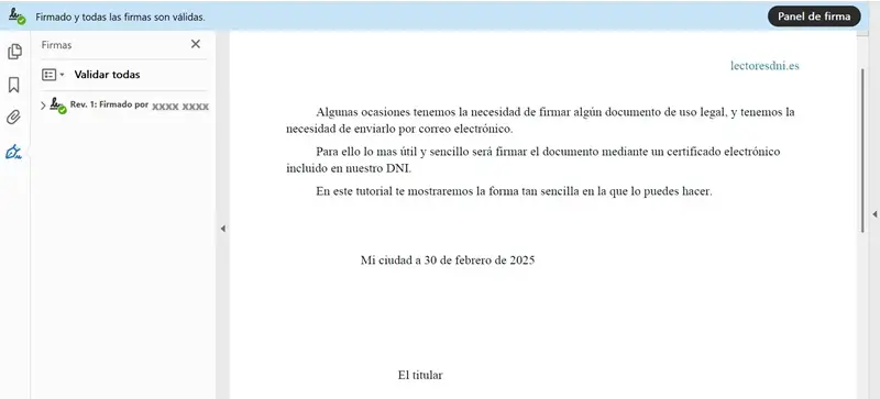 Panel de firma de documento PDF